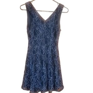 Sienna Sky Sleeveless V-Neck Bk Lace Skater Dress W/White Floral Design Sz S